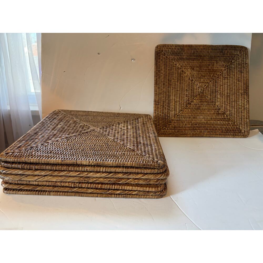 Lot of Five(5) Square Rattan Placemats 12 3/4"
